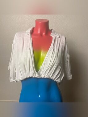 Fashion Nova White Deep V Cropped Top